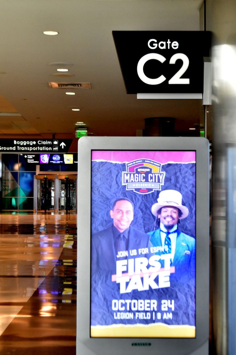 Stephen A Smith 'First Take' sign in concourse - BirminghamWatch